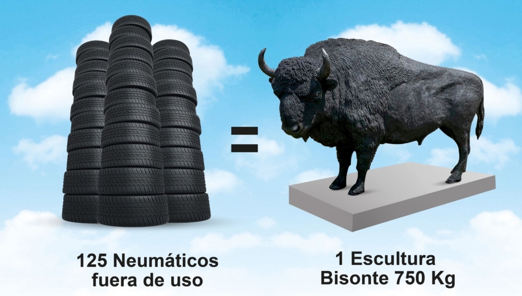 ¿Sabías que… en León crean esculturas de bisonte europeo de 750 kg con neumáticos reciclados?