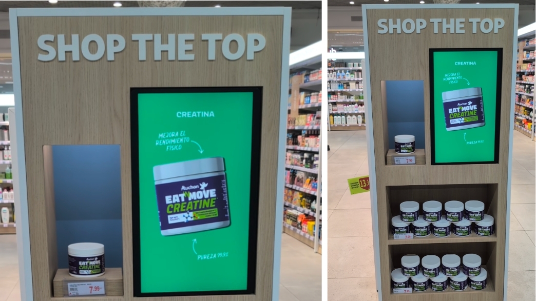 Creatina Eat & Move, destacada en la sección de Parafarmacia de Alcampo La Vega, en Alcobendas.