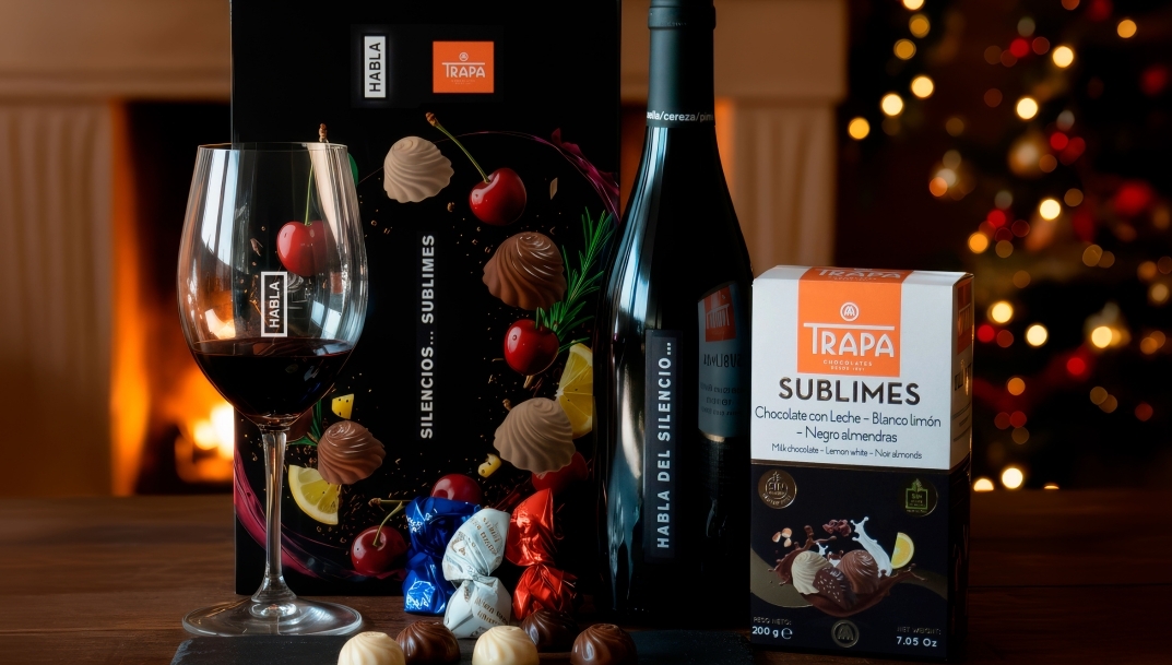 Chocolates Trapa y Bodegas Habla lanzan un pack gourmet de Navidad 