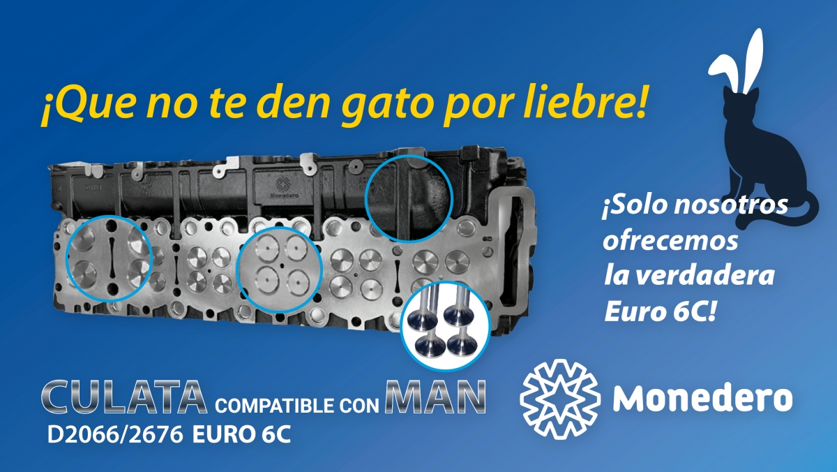 Monedero lanza la auténtica culata compatible con MAN D2066/2676 Euro 6C para que al taller 'no le den gato por liebre'