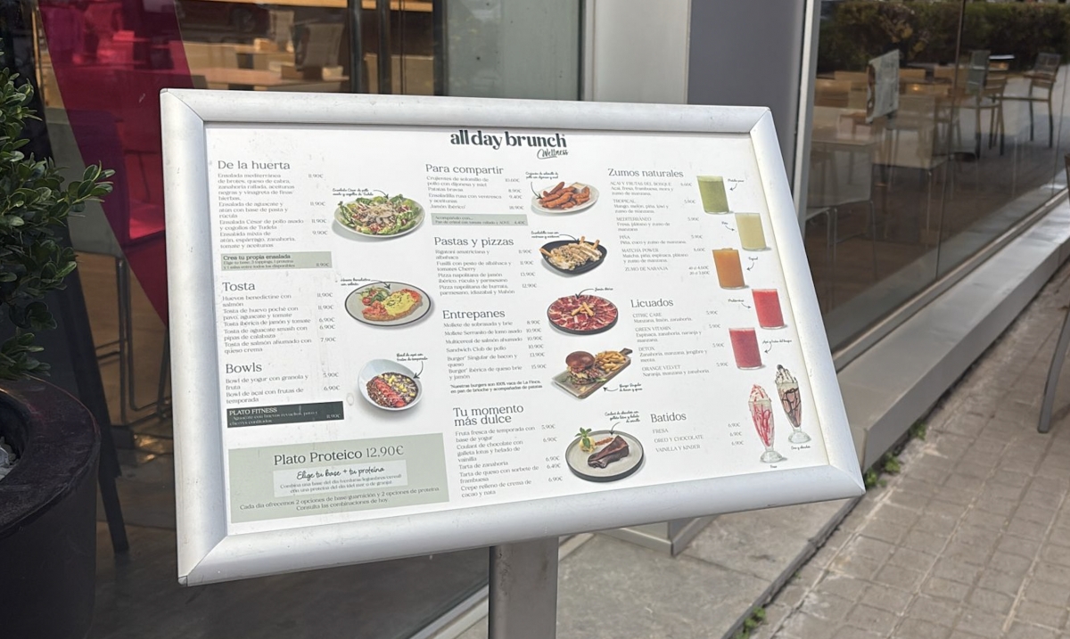 Menú del nuevo espacio All Day Brunch Wellness.
