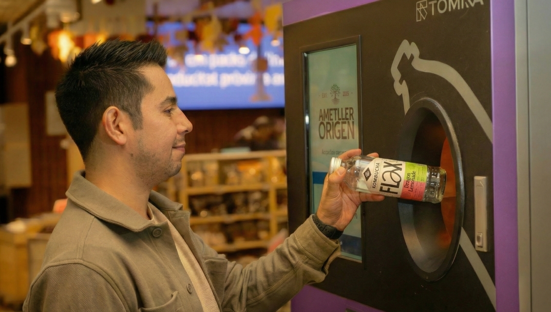 Máquina de recogida de envases reutilizables en una tienda Ametller Origen. - 