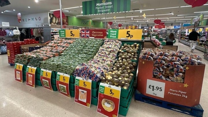 Campaña de verduras por Navidad de Morrisons a 5 peniques.