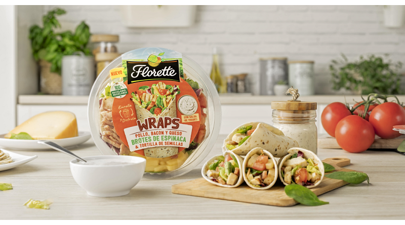 Wraps de pollo, beicon y queso con brotes de espinaca de Florette