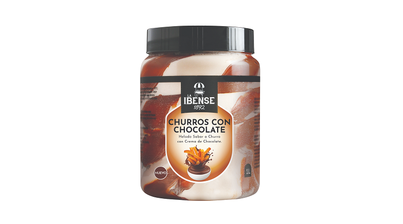 Helado de chocolate con churros de la Ibense 1892