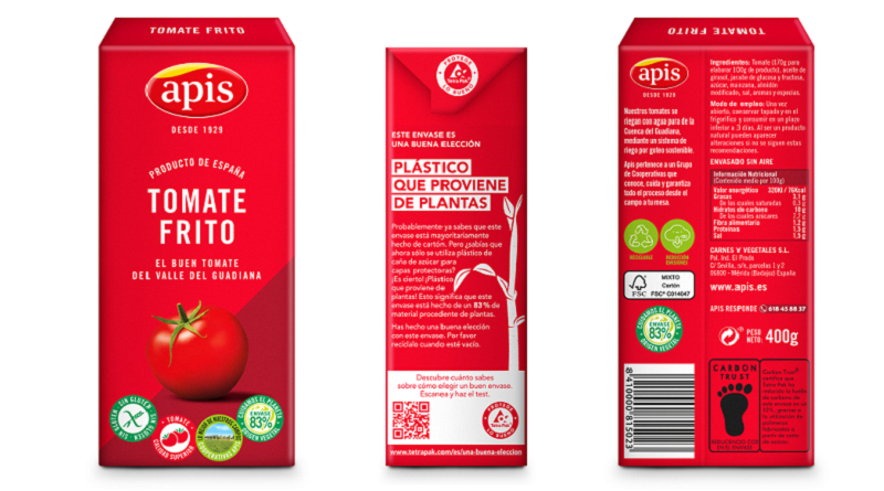 Apis lanza su tomate frito en el envase de cartón más sostenible del mercado