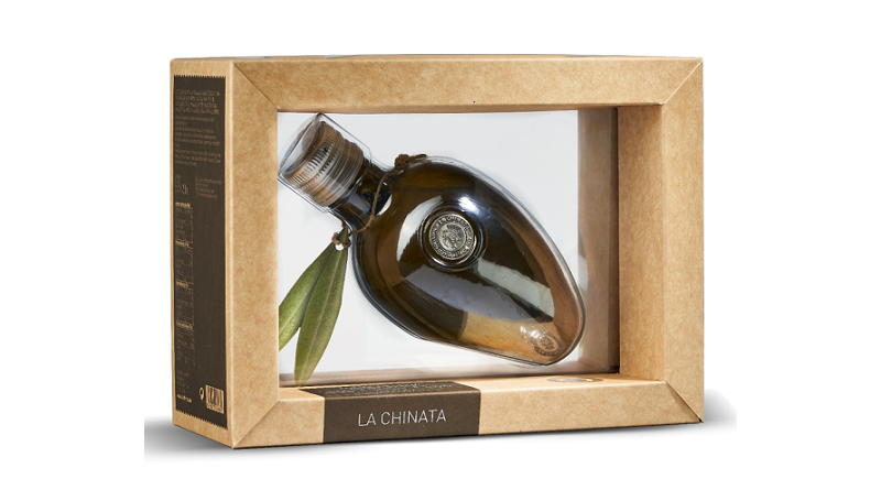 Botella de Aove en formato de aceituna de La Chinata