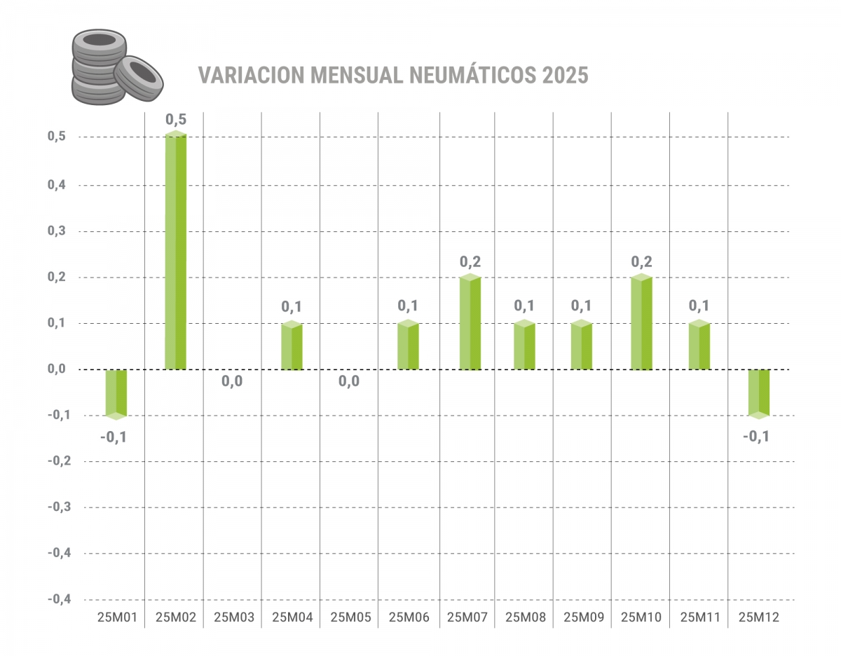 Así fue la variación del valor de los neumáticos durante el pasado 2025.