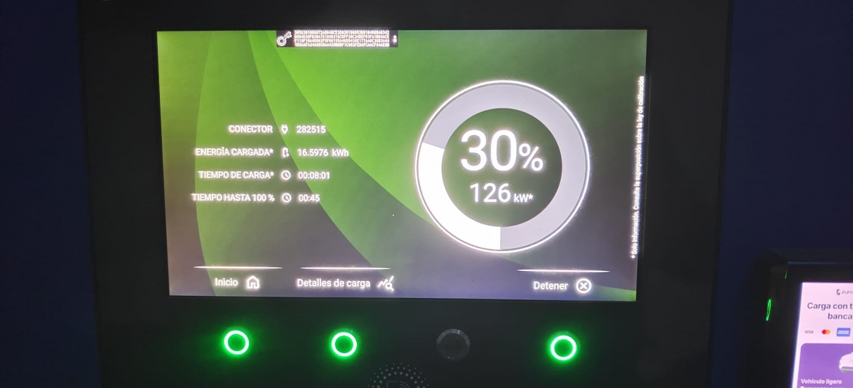 En ocho minutos ha recargado 16,6 kWh. No está nada mal.