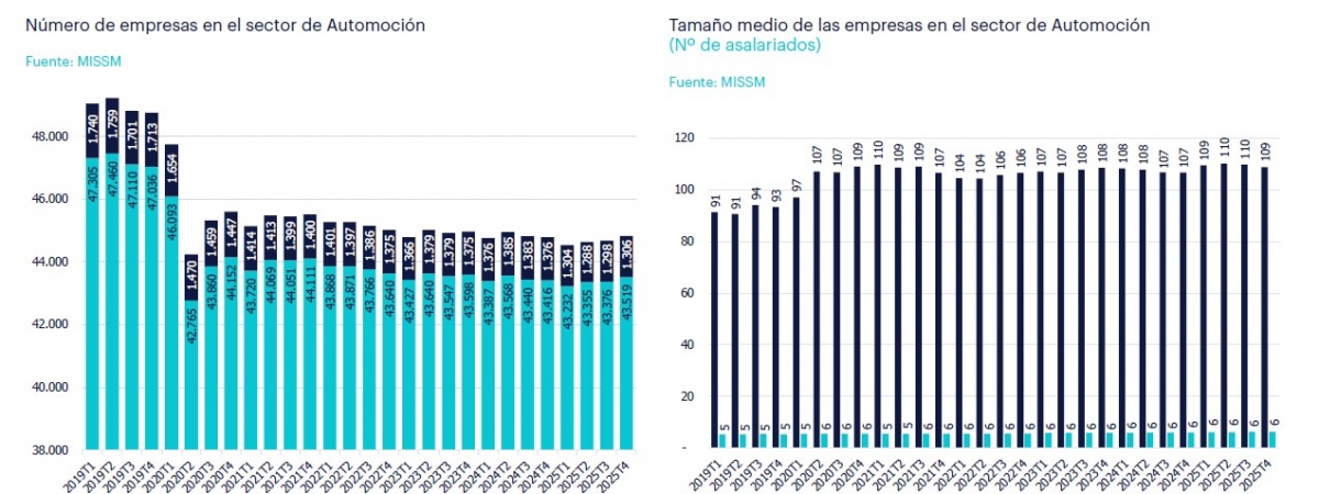 Volumen de empresas y tamaño medio de las mismas en el sector de la automoción en los últimos años.