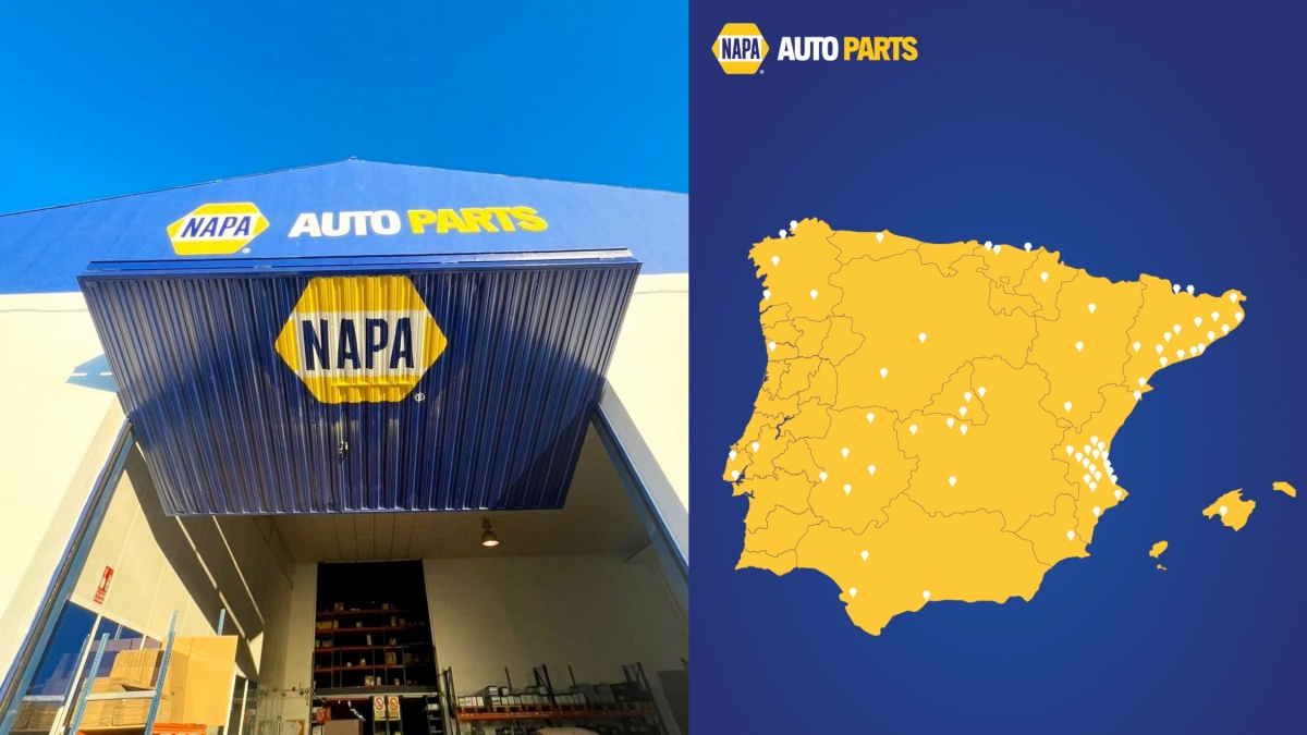 Interior del centro Lausan en Cáceres y el mapa con la distribución de las futuras tiendas NAPA Auto Parts.