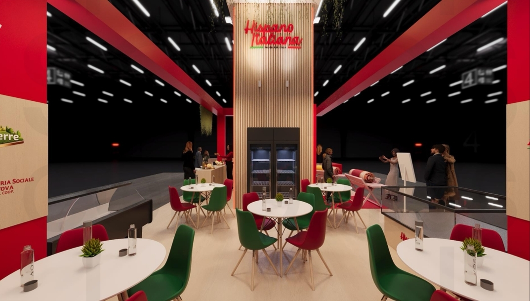 Interior del stand de Hispano Italiana en Alimentaria 2026.