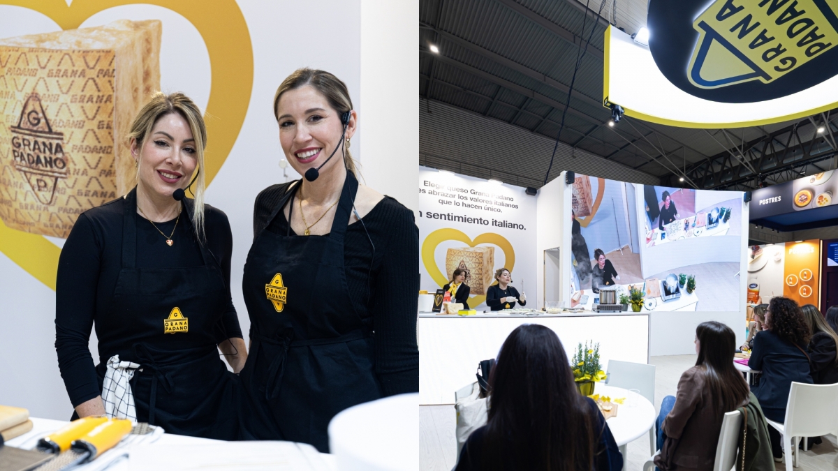 Las creadoras de contenido FIT HAPPY SISTERS en las demostraciones culinarias de Grana Padano.