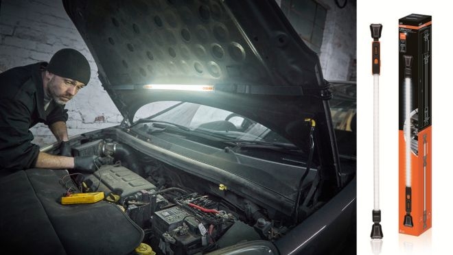 Osram LEDinspect Rechargeable Underbonnet Light: Con dos funciones de iluminación de hasta 1200 lm (alta) y 600 lm (baja), se puede extender hasta una longitud de 1,80 m y la barra de luz se puede girar hasta 360º.