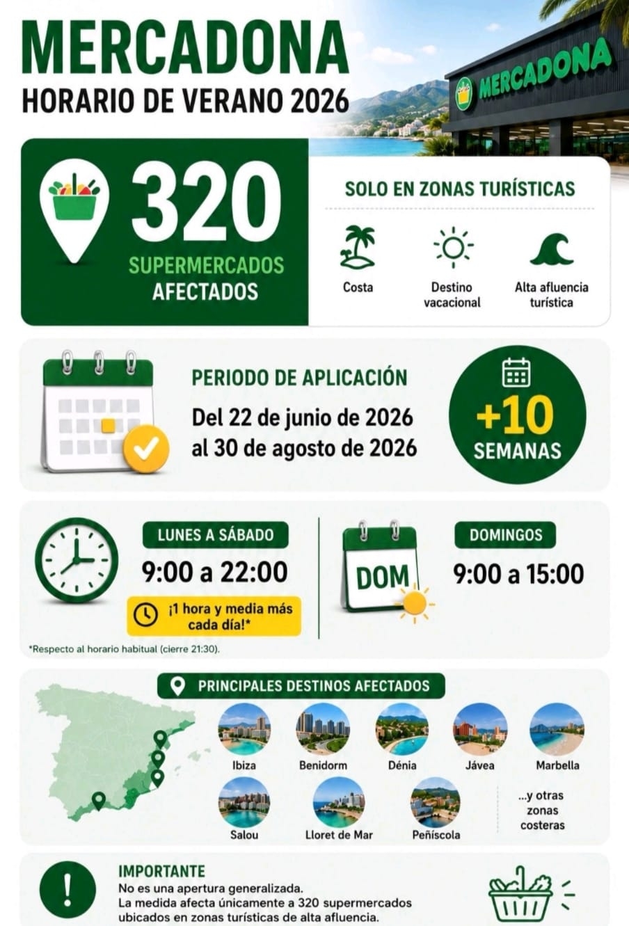 Nuevo horario de verano que se implantará este verano.