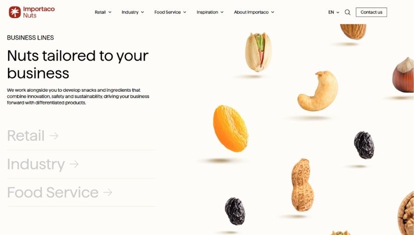 La nueva web de Importaco Nuts organiza la información clave para la toma de decisiones en entornos B2B.
