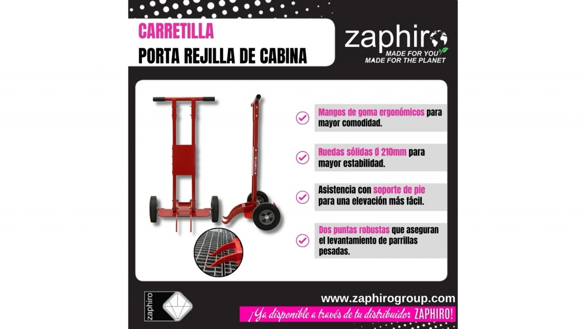 Zaphiro presenta su nueva carretilla porta rejilla de cabina para mejorar la ergonomía y eficiencia en los talleres de carrocería