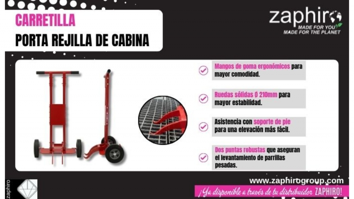 Zaphiro presenta su nueva carretilla porta rejilla de cabina para mejorar la ergonomía y eficiencia en los talleres de carrocería