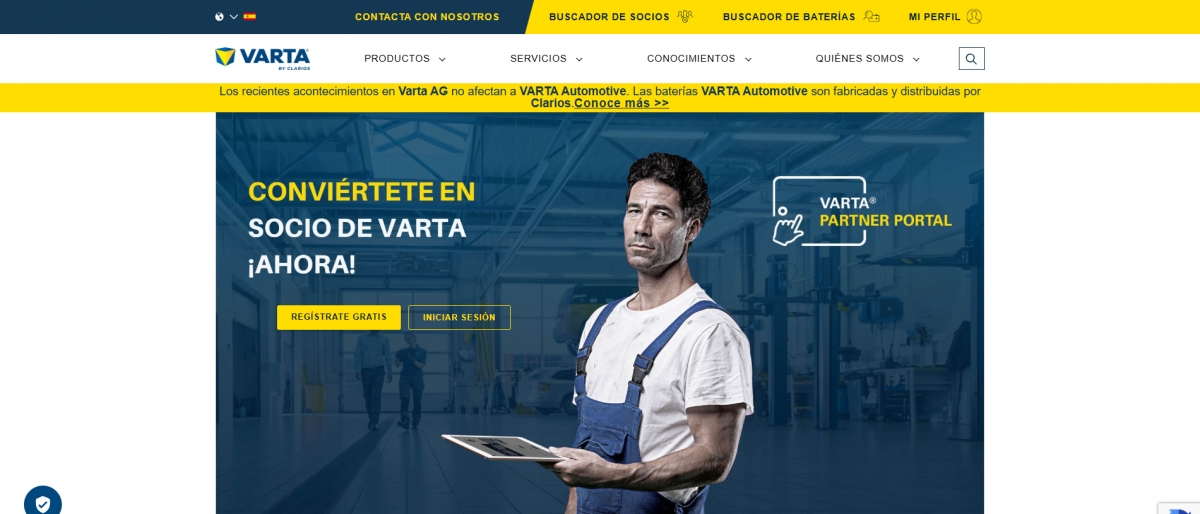 Apariencia del menú principal de Varta Partner Portal.