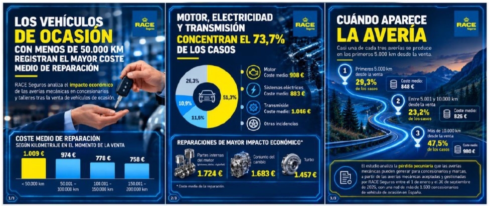 Infografía sobre el impacto del kilometraje previo y posterior a la venta del vehículo de ocasión.