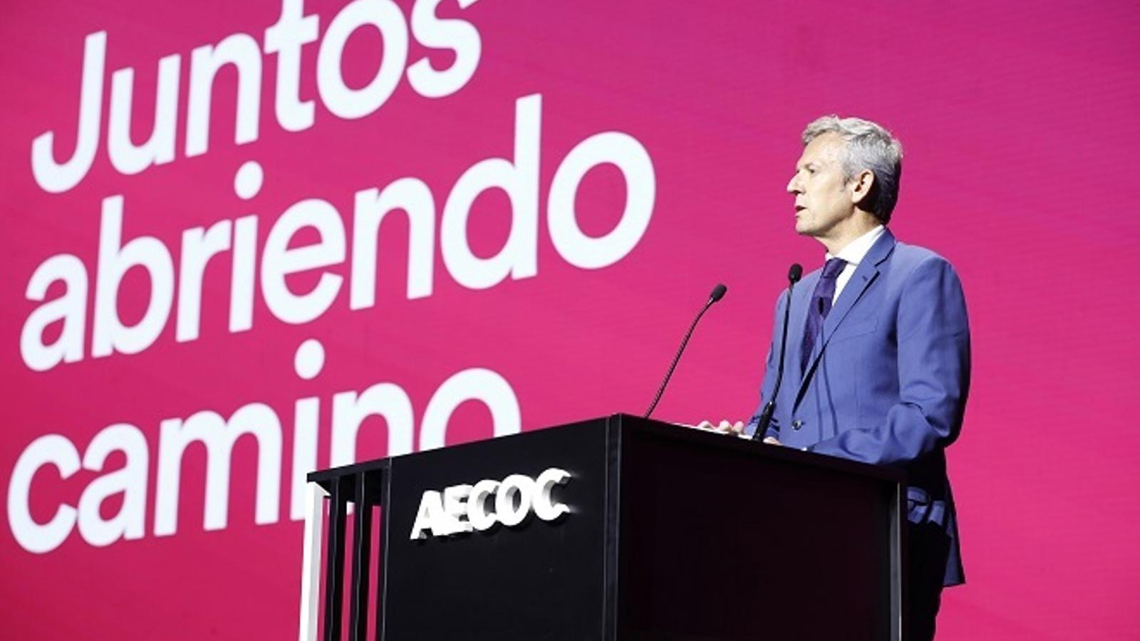 Alfonso Rueda, presidente de la Xunta de Galicia, durante su intervención en el Congreso de Aecoc - Aecoc