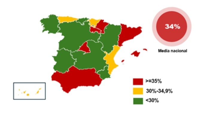 Mapa por regiones de las revisiones anuales de los vehículos en España.